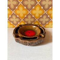 Mid Century Adventskranz Aus Keramik in Braun Mit Rot | Weihnachten Brutalismus 60Er Vintage von AliceGroovy