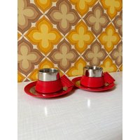 Set Aus 2 Carlo Giannini Espressotassen/Tassen & Untertassen Edelstahl Und Polycarbonat in Rot, Chrom | Star Trek 70Er Space Age Set Aus 2 Carlo Giannini Espressotassen/Tassen & Untertassen Edelstahl Und Polycarbonat in Rot, Chrom | Star Trek 70Er Space Age von AliceGroovy