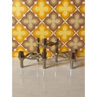 Set Aus 3 Bmf Stoff & Nagel Kerzenständern/Kerzenhaltern Zum Stecken in Silber | 60Er 70Er Space Age Mid Century Vintage von AliceGroovy
