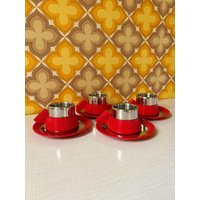 Set Aus 4 Carlo Giannini Espressotassen/Tassen & Untertassen Edelstahl Und Polycarbonat in Rot, Chrom | Star Trek 70Er Space Age Set Aus 4 Carlo Giannini Espressotassen/Tassen & Untertassen Edelstahl Und Polycarbonat in Rot, Chrom | Star Trek 70Er Space Age von AliceGroovy