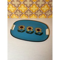 Sonnenblumen Tablett in Blau | 50Er 60Er Jahre Mid Century Vintage von AliceGroovy
