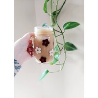 Blume Eisglas, Einmachglas, Eiskaffeeglas, Wildblumentasse, Retro Kaffeetasse, Süße Mason Jar Tasse von AliceJoyCreations