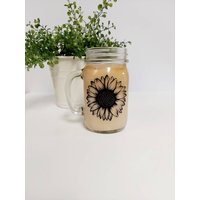 Blume Eisglas, Freimaurerglas, Eiskaffeeglas, Wildblumentasse, Wildblumen Kaffeetasse, Süße Sonnenblumen Mason Jar von AliceJoyCreations