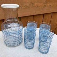 Seltenes Vintage Mcm Libbey Of Canada Deckel-Saft-Karaffe Und Glas-Set von AliceStellaShop