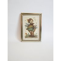 Vintage Hummelbild Gerahmt, Mädchen Mit Vogel, Berta Hummel Dekorationsrahmen von AliceVintageTreasury