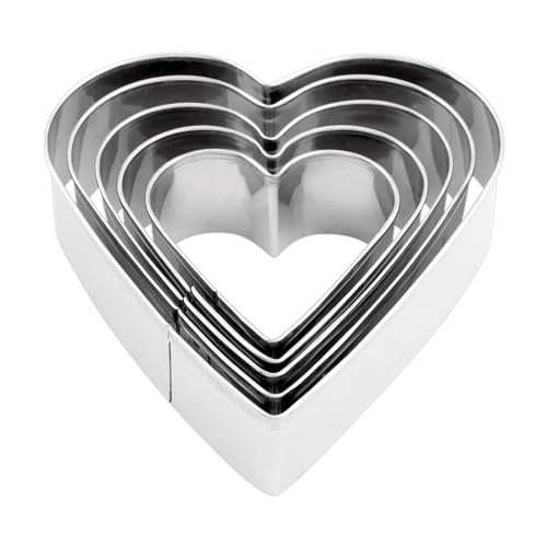 Alicer 5pcs Verschieden Große Ausstechformen, Ausstechform Edelstahl Keksausstecher Set für DIY Fondant, Kuchen, Desserts, Kekse (Herz) von Alicer