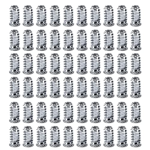 60pcs Einschraubmutter M6, Einschraubmuffen M6, Gewindeeinsatz Holz, Einschraubmutter mit Abdeckrand Gewindeeinsatz Hex, Hex Innensechskant Muttern für Holzmöbel(silber) von Alicer