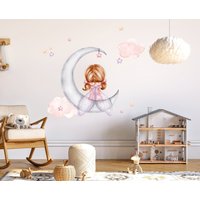 Ballerina Wandtattoo, Kinderzimmer Wandaufkleber, Prinzessin Auf Dem Mond, Wolken Und Sterne, Fee Baby Mädchen Raumdekor von AlicesdreamsStore