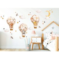 Heißluftballon Kinderzimmer Wandtattoa, Aquarell Safari Tiere, Dschungel Tiere Deko, Blumen Wandtatto, Wolken Und Sterne Wandaufkleber von AlicesdreamsStore