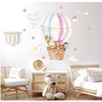 Heißluftballon Kinderzimmer Wandtattoo, Aquarell Safari Tiere, Regenbogen Wandaufkleber, Baby Mädchen Zimmer Dekor von AlicesdreamsStore