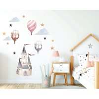 Prinzessin Schloss Wandtattoo, Kinderzimmer Aquarell Heißluftballon, Feen Mädchen Deko von AlicesdreamsStore