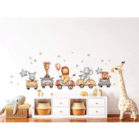 Safari Tiere Autos Wandtattoa, Kinderzimmer Wandtatto Aquarell Tiere, Wandtattoal Für Kinder, Giraffe Wandsticker von AlicesdreamsStore