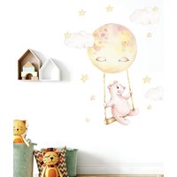 Teddybär Auf Dem Mond, Kinderzimmer Wandtattoi, Aquarell Waldtiere, Baby Junge Wanddeko, Sterne Mädchenzimmer Deko von AlicesdreamsStore