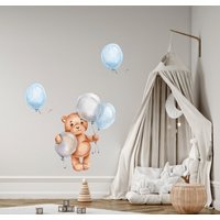 Teddybär Mit Luftballons, Kinderzimmer Wandaufkleber, Wandtattoi Für Kinder, Aquarell Tiere Wanddeko, Baby Junge Wandaufkleber von AlicesdreamsStore