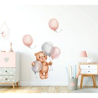 Teddybär Mit Luftballons, Kinderzimmer Wandaufkleber, Wandtattoi Für Kinder, Aquarell Tiere Wanddeko, Baby Mädchen Wandaufkleber von AlicesdreamsStore