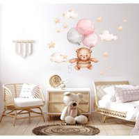 Teddybär Mit Luftballons, Kinderzimmer Wandtatko, Wandtatko Für Kinder, Aquarell Tiere Wanddeko, Waldtiere von AlicesdreamsStore