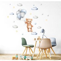 Teddybär Mit Luftballons, Kinderzimmer Wandtatko, Wandtatko Für Kinder, Aquarell Tiere Wanddeko, Waldtiere von AlicesdreamsStore