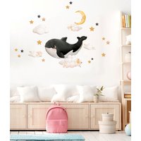 Wal Wandtatto, Kinderzimmer Wandsticker, Wolken Und Sterne, Aquarell Tiere, Elfen Wandtattoal, Ozean Wandtattoal von AlicesdreamsStore