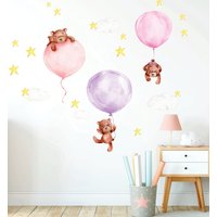 Waldtiere Wandtattoi, Kinderzimmer Schlafender Bär Mit Luftballons, Aquarell Tiere, Teddy Brear Luftballon von AlicesdreamsStore