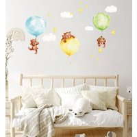 Waldtiere Wandtattoi, Kinderzimmer Schlafender Bär Mit Luftballons, Aquarell Tiere, Teddy Brear Wandsticker von AlicesdreamsStore