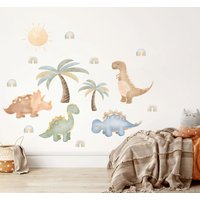 Wandtattoo Dinosaurier, Kinderzimmer, Aquarell Tiere, Wandaufkleber Wandkunst, Tier Wandtattoo, Gedämpfter Regenbogen von AlicesdreamsStore