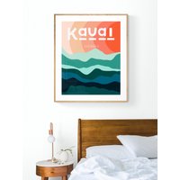 Kauai Kunstdruck, Hawaii Kunst, Minimal Art, Abstrakte Landschaft Oversized Dekor, Strand Küsten Mid Century Design, Boho Print von AliciaBock