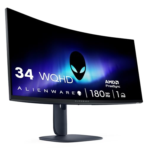Alienware 34 Gaming Monitor - AW3425DWM, WQHD (3440x1440), 21:9 1500R Curved, 180Hz, VA, 1ms, AMD FreeSync Premium, VESA AdaptiveSync, 95% DCI-P3, HDR400, DisplayPort, 2 HDMI, 3 USB, 3 Jahre Garantie von Alienware