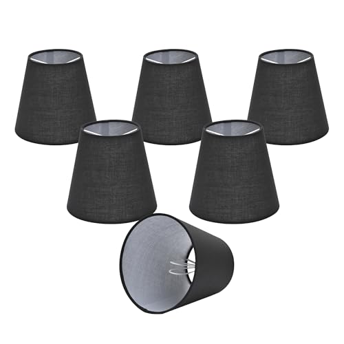 6er Set Lampenschirme klein Ø15 cm x H13 cm – Clip-On Schirme für E14 Kerzenlampen, passend für Kronleuchter, Tischlampe oder Nachttischlampe, Stoff in Black von Alighting