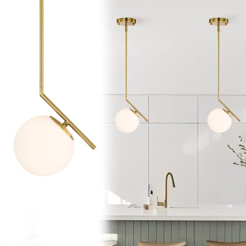 Alighting Pendelleuchte Gold Milchglas Kugeln Ø15 cm Mid Century Modern Pendelleuchte für Kücheninsel Esstisch Flur Schlafzimmer Bad(ohne Glühbirnen) von Alighting