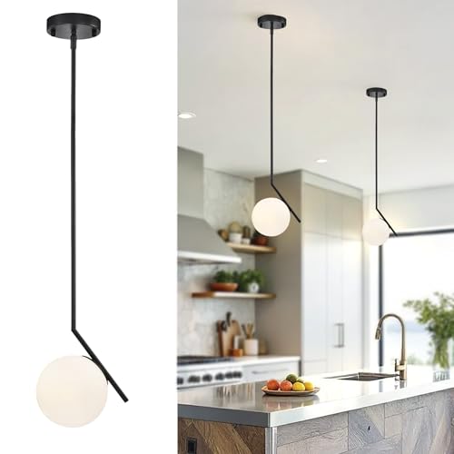 Schwarze Kugel-Pendelleuchte Ø15 cm im Mid-Century-Stil – höhenverstellbar, ideal für Kücheninseln, Esszimmer oder Theken von Alighting