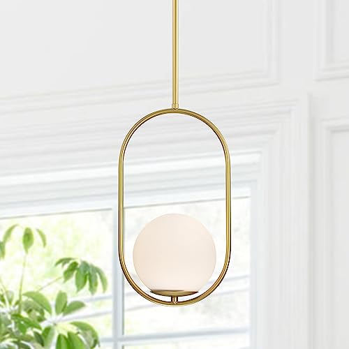 Mid Century Modern Globe Pendelleuchte Goldene Pendelleuchte Kugelglas Lampenschirm Beleuchtung für Kücheninsel(keine Glühbirnen) von Alighting