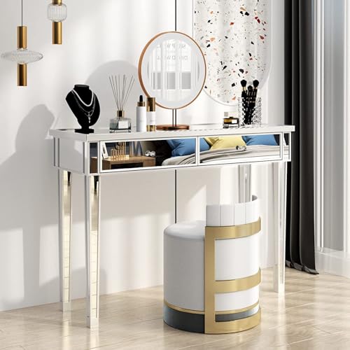 Alightup Konsolentisch aus Spiegelglas mit 2 Schubladen für Büro oder Wohnzimmer, 105 x 36 x 76 cm von Alightup