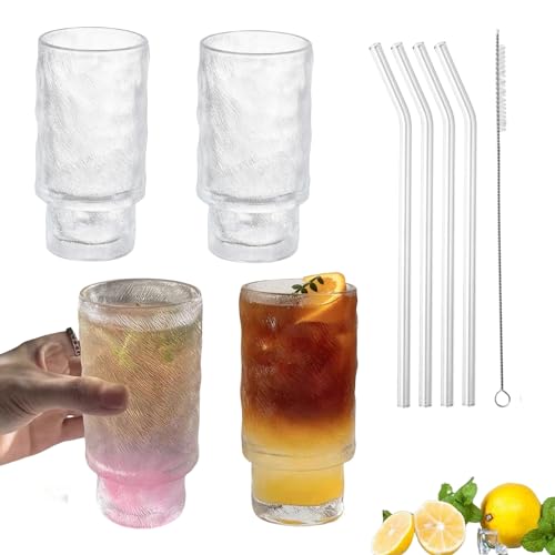 Alihoo Cocktail Gläser Set,4 Stück Gläser 320ml mit Strohhalm Kaffee Gläser für Cocktails, Wasser, Saft, Mojito,Eis,Longdrinkgläser von Alihoo