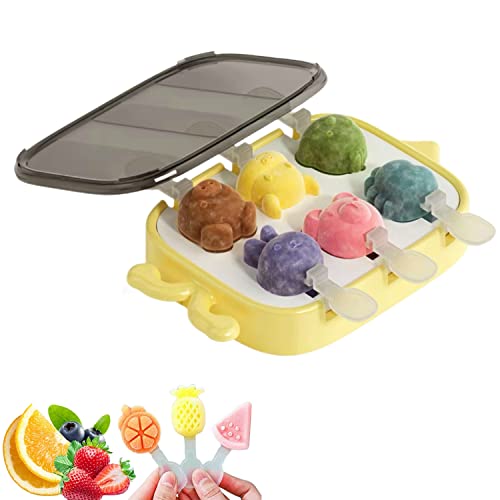 Alihoo Eisformen Eis am Stiel, 6 Klein Eisförmchen Popsicle Forme, Tier Früchte Mini Eisform für Kinder und Baby BPA Frei,Eis zum Selber Machen Formen mit Stiel und Deckel (Gelbe Tiere) von Alihoo