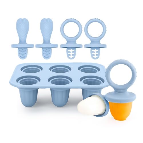 Alihoo Eisformen Silikon - Eis am Stiel für Babys und Kleinkinder,6 Mulden Eisform mit Kunststoffstäbche,Mini Eis Form,Popsicle Formen Set (Blau) von Alihoo