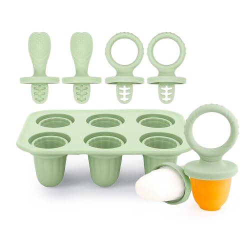 Alihoo Eisformen Silikon - Eis am Stiel für Babys und Kleinkinder,6 Mulden Eisform mit Kunststoffstäbche,Mini Eis Form,Popsicle Formen Set (Grün) von Alihoo