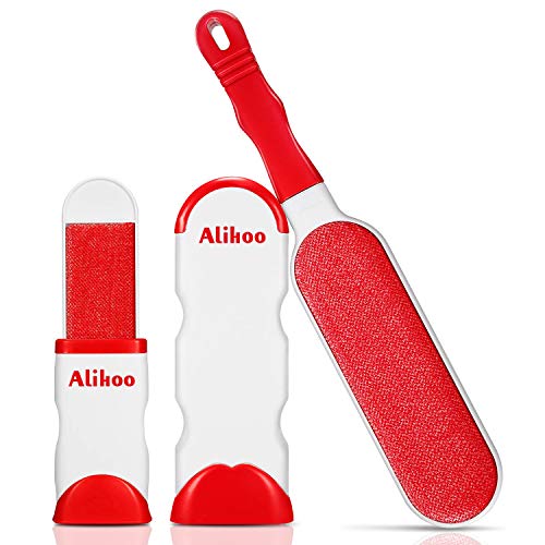 Alihoo Burste Haarentferner, Pet Pinsel,mit doppelseitiger Fusselburste und selbstreinigender Basis,perfekt fur Mobel,Teppich (Large&Travel Size Brush) (Rot 2) von Alihoo