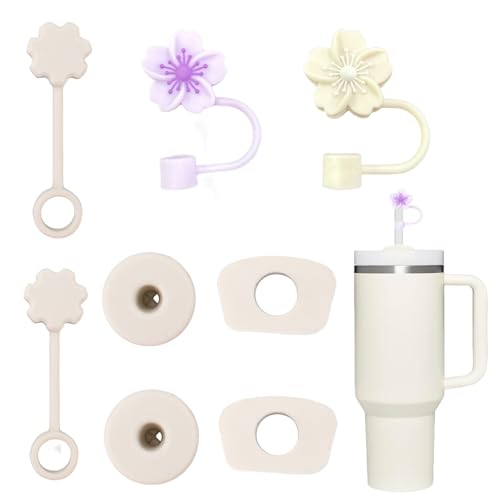 Alihoo Stanley Cup Zubehör, enthalt 4 Stück Silikon-Stopfen,2 Stück Stroh fix Stopfen,2-runde Spritzstopper,Cups nicht enthalten (Beige) von Alihoo