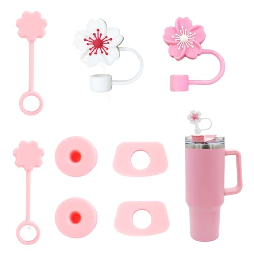 Alihoo Stanley Cup Zubehör, enthalt 4 Stück Silikon-Stopfen,2 Stück Stroh fix Stopfen,2-runde Spritzstopper,Cups nicht enthalten (Rosa) von Alihoo