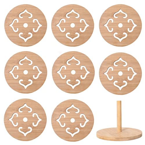 Alihoo Untersetzer Gläser 8er Set,Untersetzer aus Bambus mit Halter,12cm Waschbare Coasters Rund für Getränke, Bar, Tassen, Glas von Alihoo