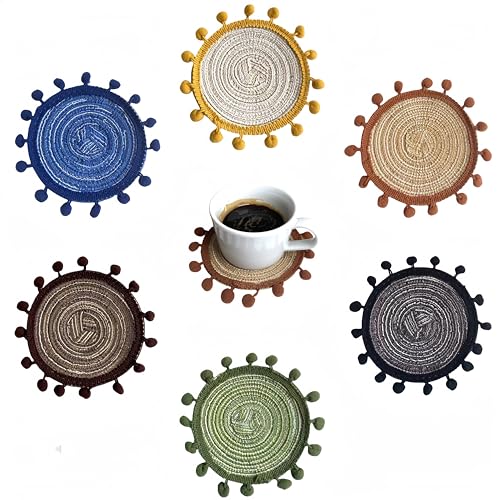 Alihoo Untersetzer für Gläser, 6-Farben Getränk Untersetzer, Handgemachte rutschfeste Untersetzer,Home Decor für Tischplatte Schutz,Durchmesser 13cm von Alihoo