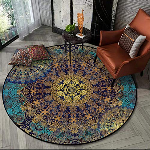 Mandala-Teppiche im Ethno-Stil, rund, für Schlafzimmer, Wohnzimmer, Sofa, Stuhl, Dekoration, Hängekorb, Stuhl, rutschfeste Bodenmatten (120 cm Durchmesser) von Alihoo