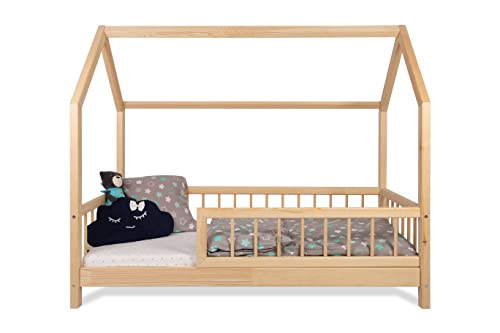 Alije Kinderbett Bett Hausbett mit Rausfallschutz Latternost Bettgestell aus Kiefer Holz für Haus Kinder Jungen & Mädchen - Holzbett Baby Kinderzimmer Junge Deko(Rausfallschutz: MIT) (120x200cm) von Alije