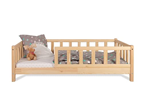 Alije Kinderbett Bett mit Rausfallschutz 120x200cm Latternost Bettgestell aus Kiefer Holz für Haus Kinder Jungen & Mädchen - Holzbett Baby Kinderzimmer Junge Deko von Alije