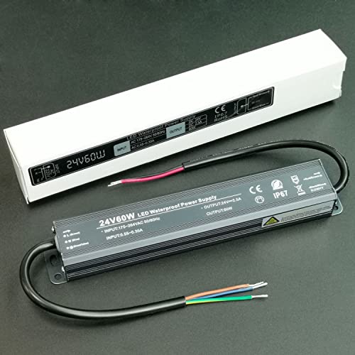 Alinana LED Trafo 24V 60W, IP67 Wasserdicht Trafo 230v auf 24v, 24v Netzteil 60w für LED Streifen Lampen, Transformator 24V 0-2,5A von Alinana