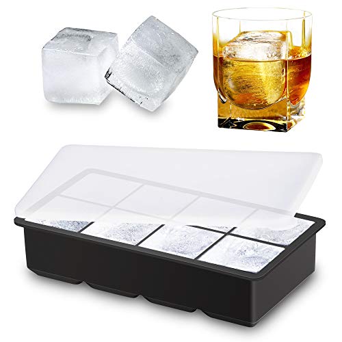 Alinana Eiswürfelform Mit Deckel 8 Mulden, 2 Zoll Groß Eiswürfel, Eiswürfelform Silikon Groß BPA-Frei, Ice Cube Tray für Bier Cocktail Whisky Gekühlte Getränke Party, DIY Fruchteiswürfel von Alinana