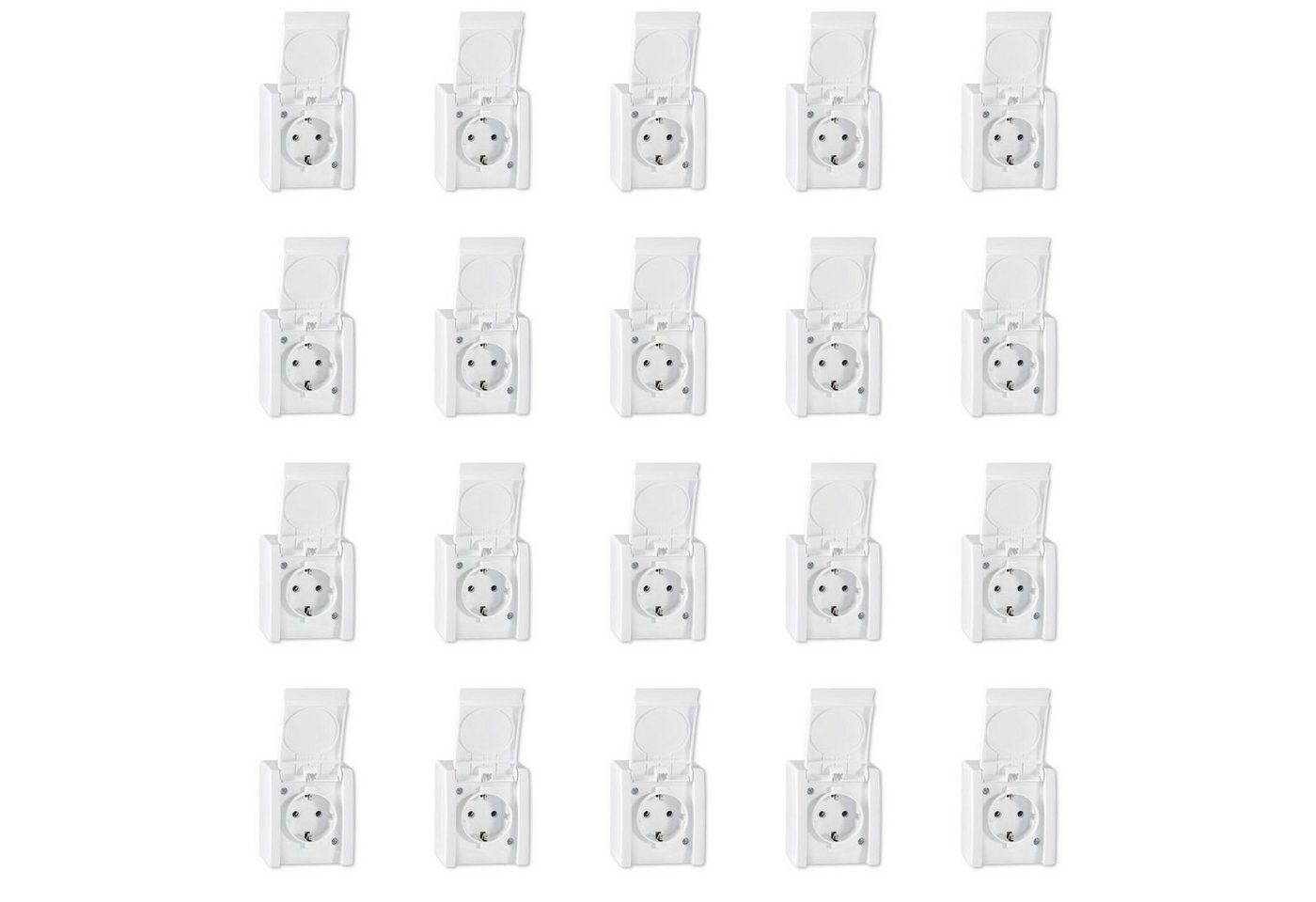 Aling Conel Aufputz-Steckdose 1-fach Aufputz Steckdose mit Klappdeckel IP44 - Weiß (20er Set), Packung von Aling Conel