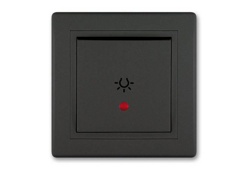 Aling Conel Lichtschalter PRESTIGE-Line Taster mit Lichtsymbol und Glimmlampe Schwarz Soft Touch (Packung), VDE-zertifiziert von Aling Conel