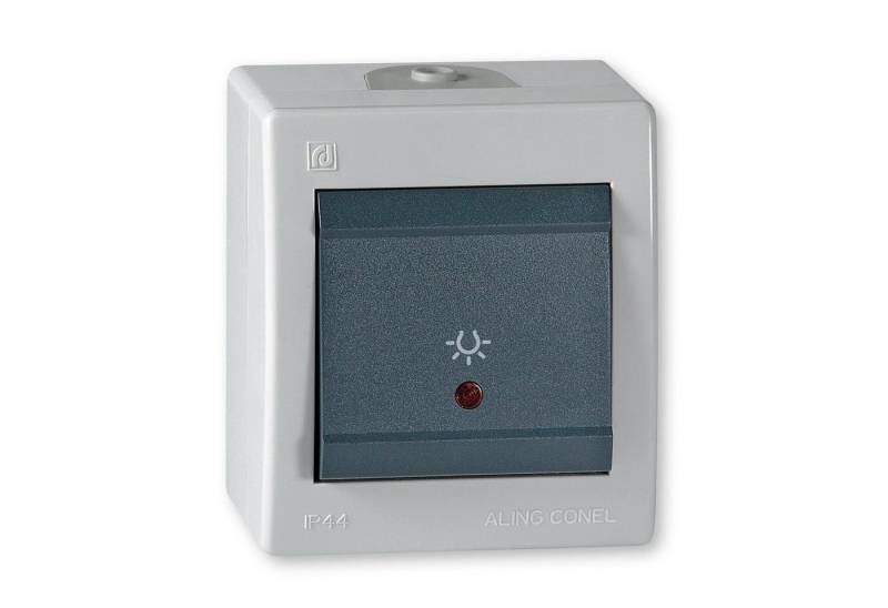 Aling Conel Lichtschalter Power Line Aufputz-Schalter mit Glimmlampe (Packung), IP 44 von Aling Conel
