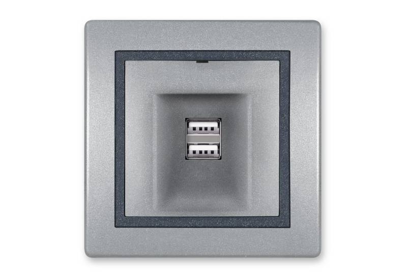 Aling Conel Steckdose Prestige Line 2-fach USB-Ladesteckdose 2,1A/5V Silber, Packung von Aling Conel
